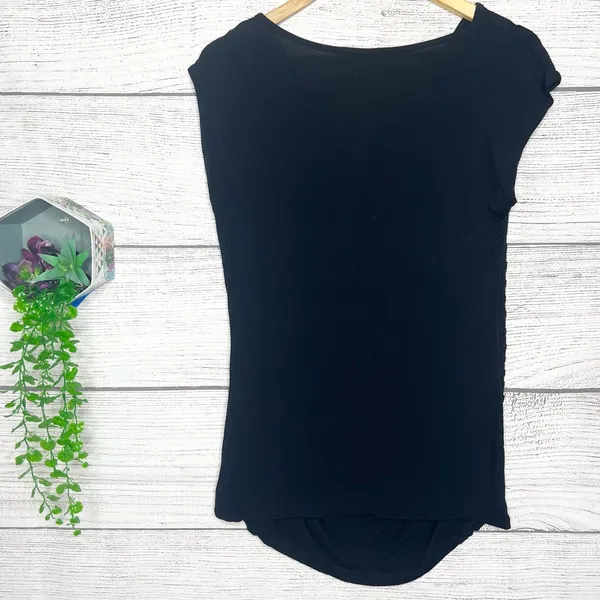 Vintage KENAR Black Cowl Neck Cap Sleeve Shirred Drape Blouse Top Size Small - Image 8