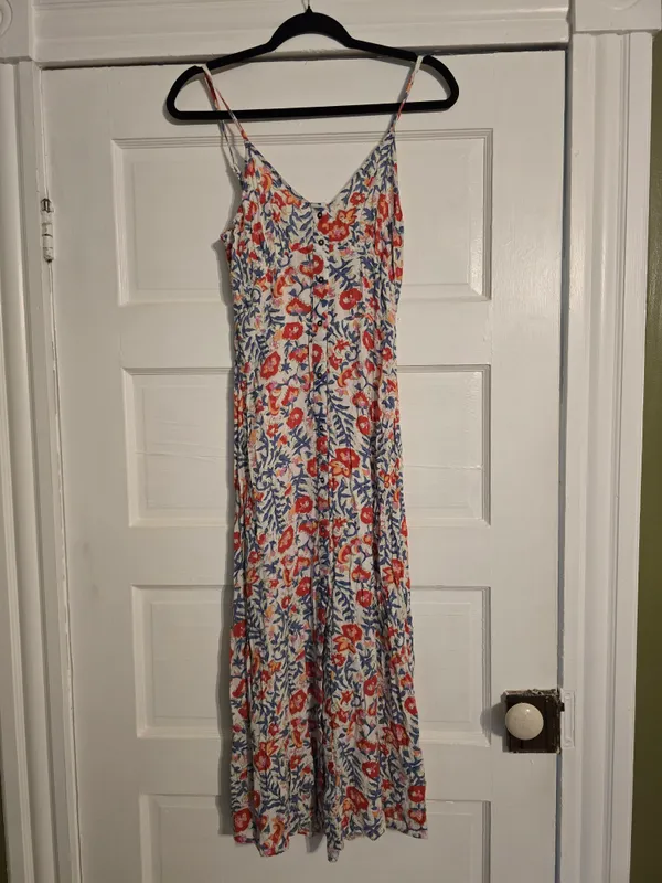 Billabong Cream Floral Spaghetti-Strap Maxi Dress with Red & Blue Blooms - Image 2