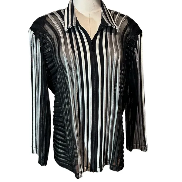 Damee Inc 2 PC Set Top and Overshirt Black Silver Sheer Mesh Art XL Space Punk - Image 6