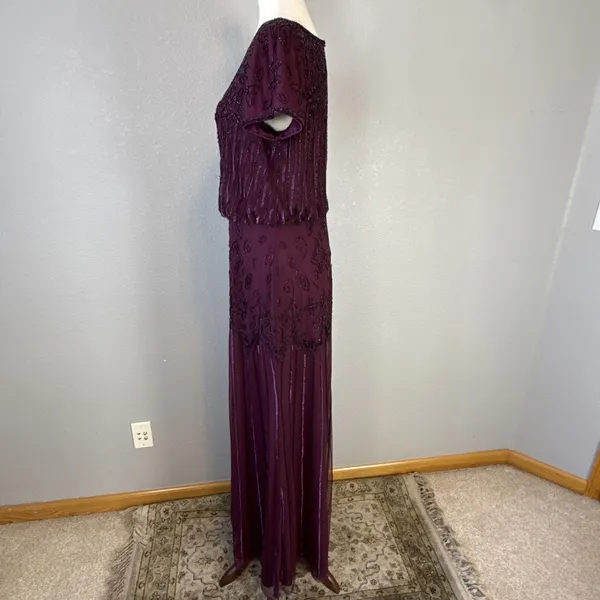 Adrianna‎ Papell Cassis Sequin Beaded Maxi Gown Dress Size 10 Plum Purple Gatsby - Image 4