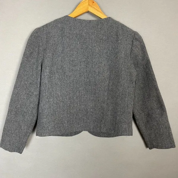 Vintage 1960s Cropped Blazer Jacket 3/4 Length Sleeves Women Carlette Twee Gray - Image 2