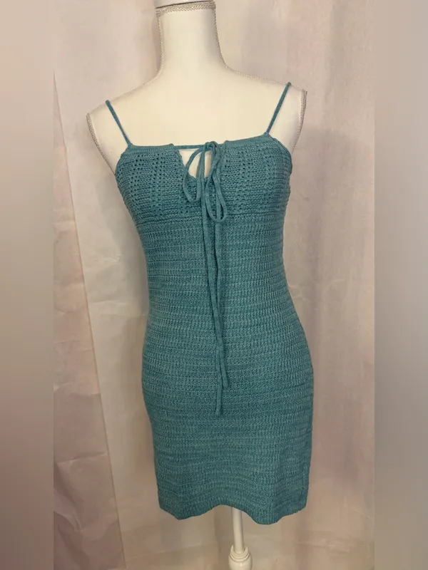 Olive & Oak Light Blue Crochet Tie-Front Mini Dress - Image 3