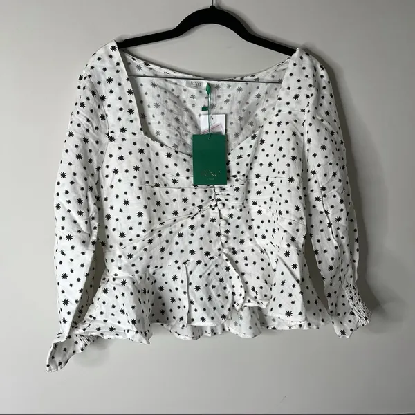 Rixo white stars sameera linen blend starry button down‎ blouse size large Black - Image 5