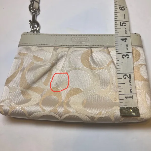 Coach Signature Jacquard Wristlet Women Small Cream‎ Gold Pleated Monogram Bag - Image 6