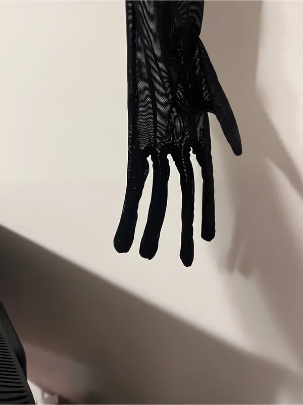 Whimsy Goth Black Mesh Attached Gloves Crop Top Shirt Costume Going Out Sz XS - Image 2