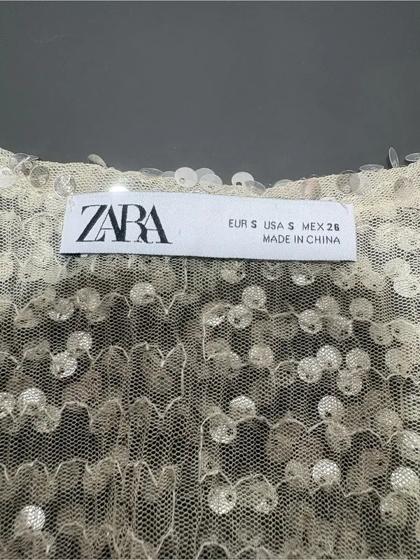 ZARA Ivory Sequin V-Neck Long Sleeve Mini Dress - Image 5