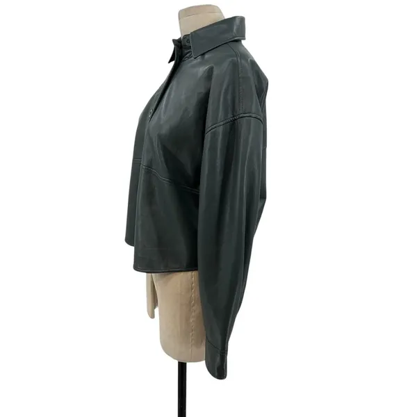 Aritzia Babaton Pelli Hip Shirt Jacket Vegan‎ Leather Shacket Gray Green XS - Image 7
