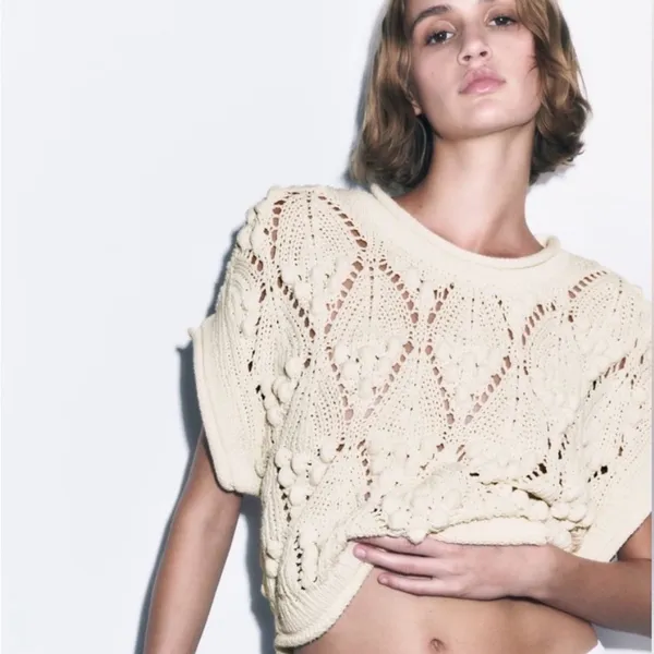 Zara Cream Knit Cropped‎ Top Sweater - Image 10
