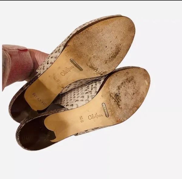 Cole Haan Nike Air Slingback Reptile Snakeskin Heels Peep Toe 10 Neutral Tan - Image 4