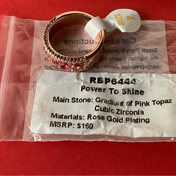 Bomb Party RBP6444 “Power To Shine” Pink Topaz CZ Rose Gold Size 7 Ring NWT - Image 5