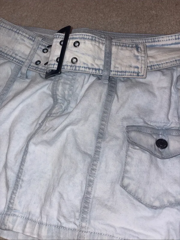 Light Wash Denim Mini Skirt with Belt - Image 4