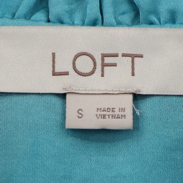 LOFT Ruffle Neck Tie Front Blouse Top Womens Size S Blue Teal Ruffle Renaissance - Image 4