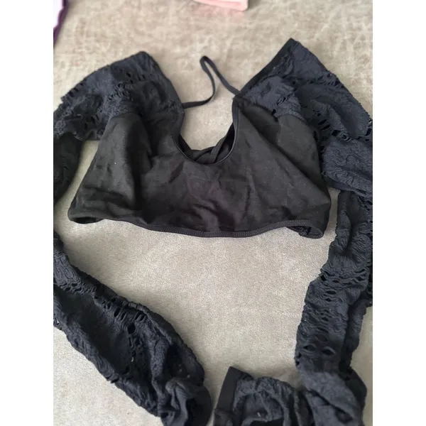 Free People Movement Say The Word Shrug Black XS/S Pointelle Lace Thumbhole Crop - Image 7