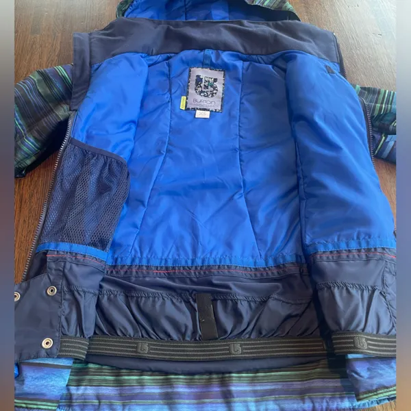Burton Dri Ride Winter Coat Blue Black Pattern Hood Ski Snowboard Sled - XS - Image 4