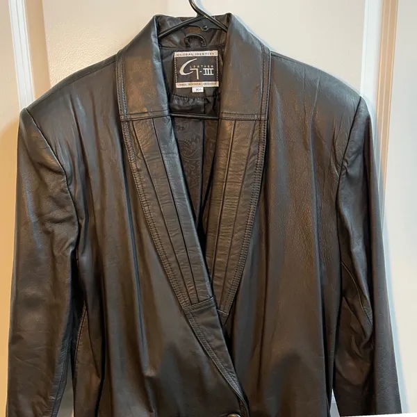 Global Identity Leather G III Double Breasted Black Blazer Style Trench Coat Med - Image 2