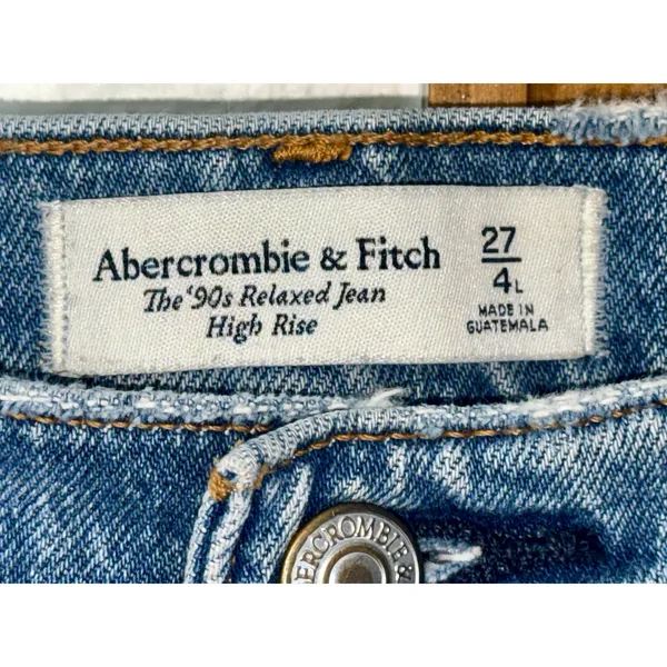Abercrombie & Fitch 90s Relaxed High Rise Blue Denim Distressed Jeans Size 27 4 - Image 3