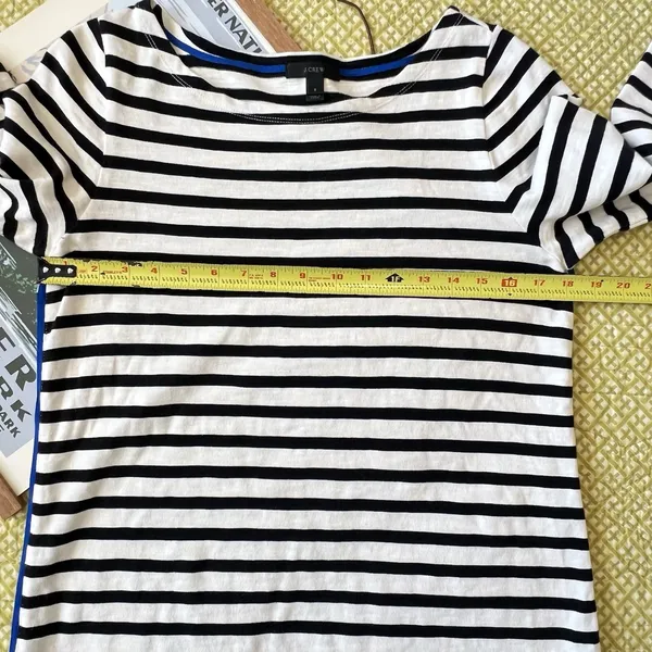 Women's Striped J.Crew Dress Midi Size‎ Small GUC 100% Cotton Black White Piping - Image 7