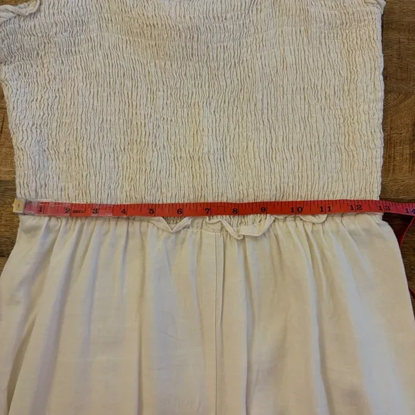 H&M Linen Blend Smocked Jumpsuit Small Wide Leg Beachy Coastal Minimalist‎ Beige - Image 7