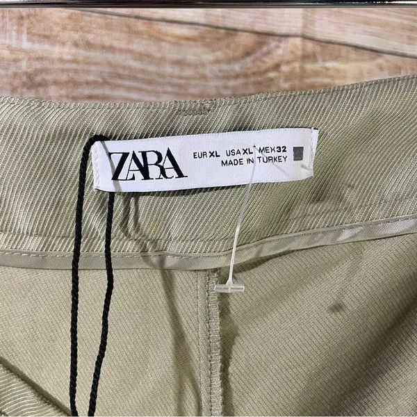 Zara high-rise wide leg pleated green trouser pants with pockets women Size XL - Image 6