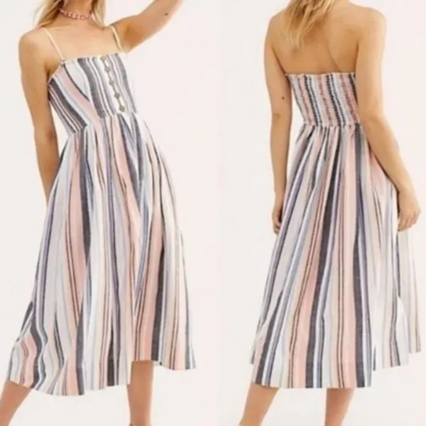 Free People Lilah Pleated Tube Midi Dress cotton summer lightweight adjustable - Image 11