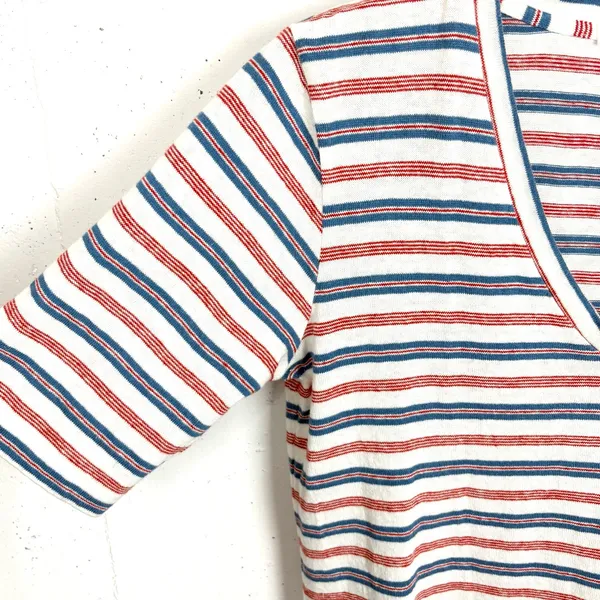 Emerson Fry Hemp Organic Cotton V-Neck Striped Top Sweater Knit Red Blue Medium - Image 8