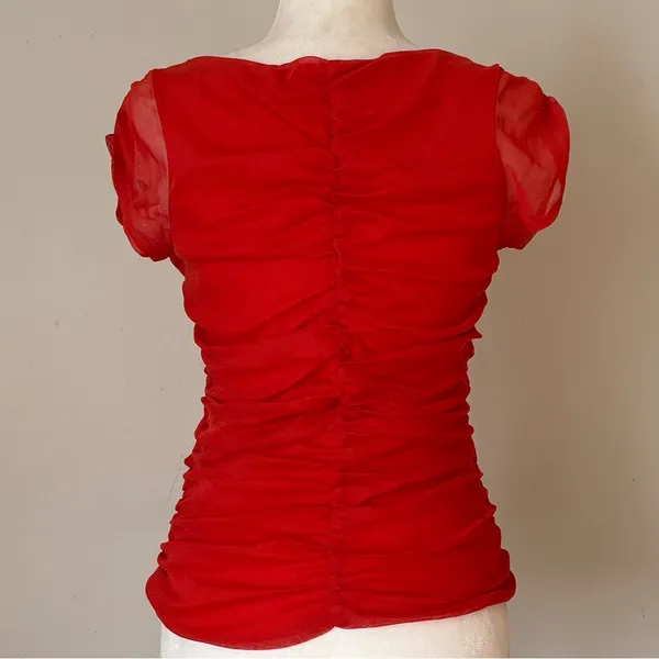 For Cynthia Vibrant Orange Red Tiered Mesh Cap Sleeve Top Size S - Image 4