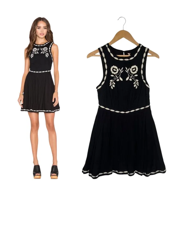 Free People "Birds of a Feather" Embroidered Mini Dress in black Size 0 - Image 6
