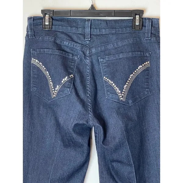 NYDJ‎ Straight Leg Mid Rise Dark Wash Jeans With Jeweled Back Pockets Size 8 - Image 6