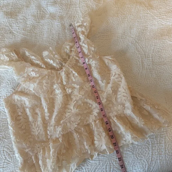 Anthropologie Textured Off The Shoulder Lace Blouse Cream Large - Image 10