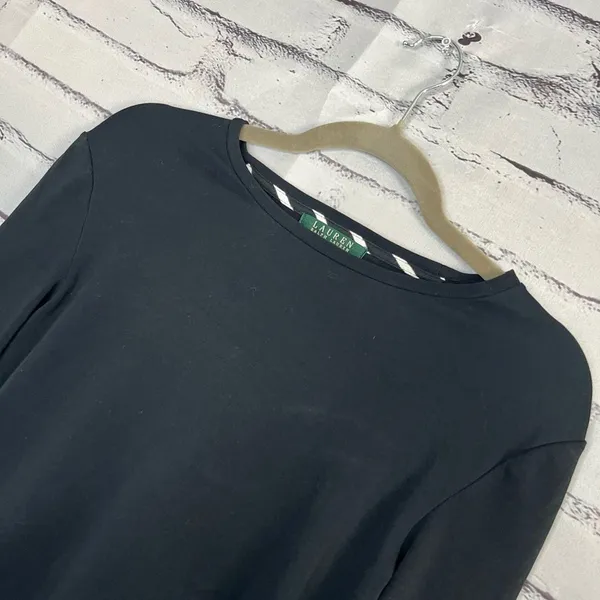Lauren Ralph Lauren Black Cotton Crew Neck Long Sleeve Top Women’s S Preppy Y2K - Image 7
