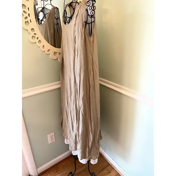 Picadilly Canada‎ Size Small Dress Midi Tan White Layered sleeveless Lagenlook - Image 5