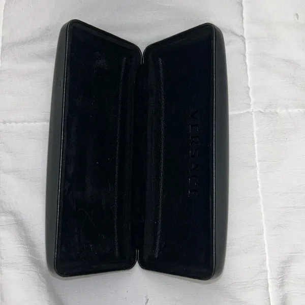 Versace Black‎ Faux Leather Glasses CASE ONLY Felt Lined Gold Lettering On Top - Image 6