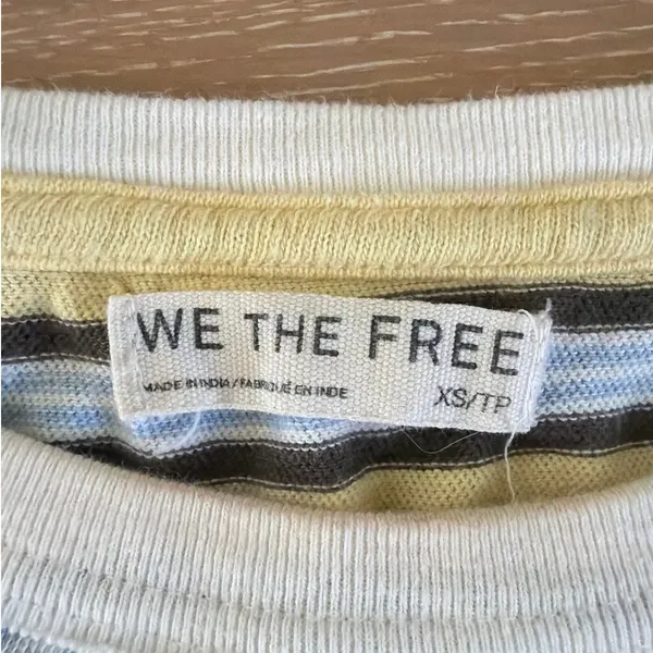 We The Free Striped Tee Rugby Size XS Lemon Brown Blue White - Image 2