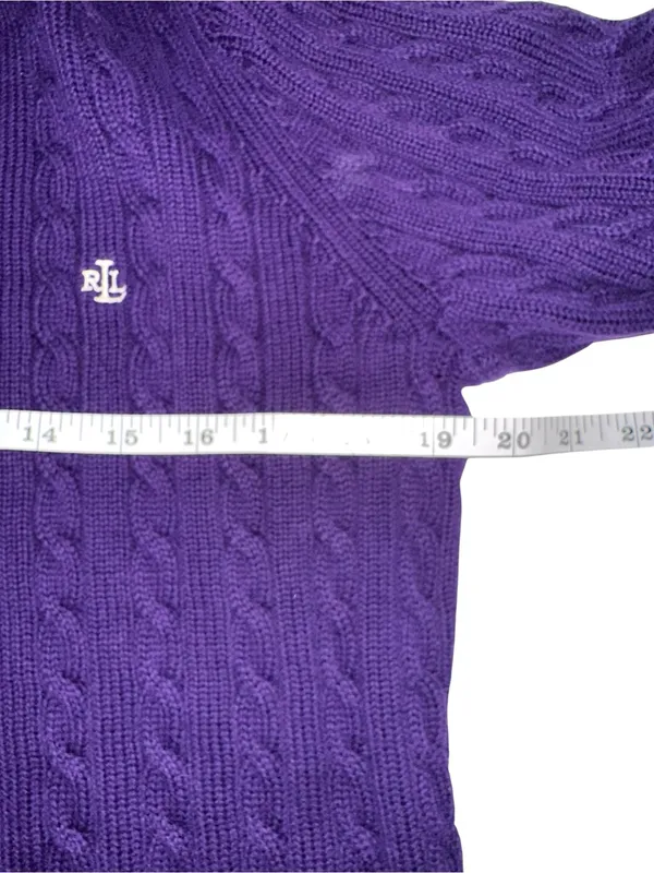 Lauren Ralph Lauren Purple Cable Knit Crewneck Cotton Sweater XL - Image 4