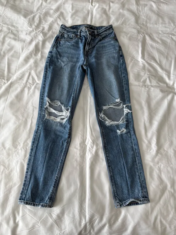 Medium Wash Strigid Ripped Mom Jeans - Image 2