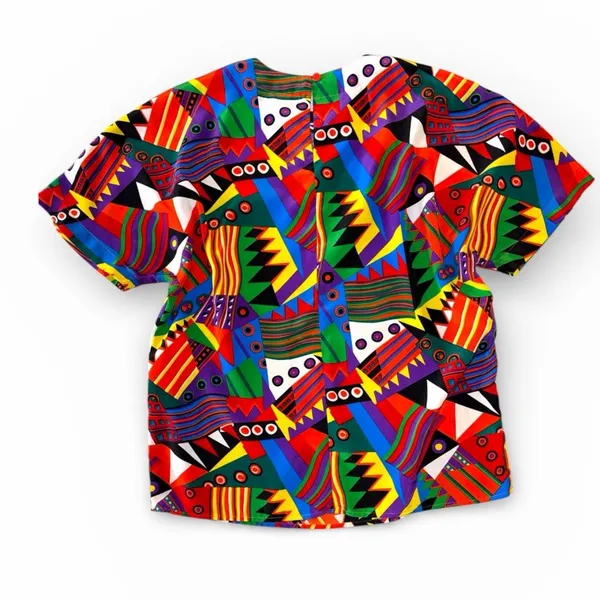Martinique 90s Geometric Color Splash Short Sleeve Top size Medium - Image 3