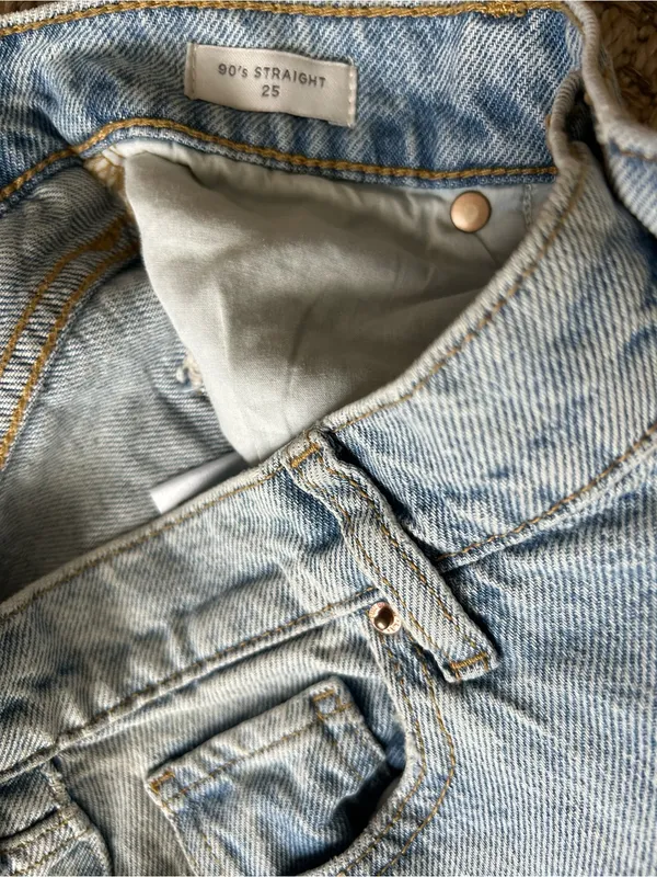 Pacsun 90s Straight Leg Light Wash Distressed Jeans Raw Hem - Image 3