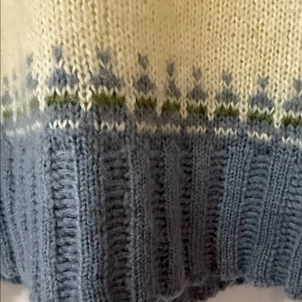 Eddie Bauer Sweater sz M Wool Mohair Blend Hooded Nordic Fair Isle ivory blue - Image 5