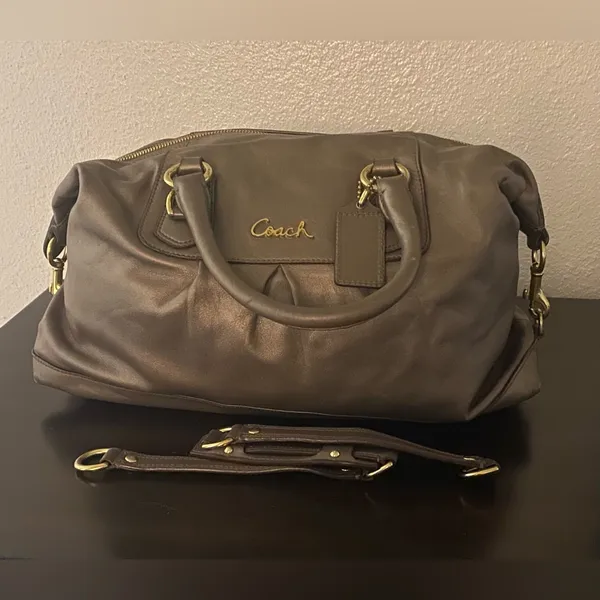 Coach Ashley Convertible Pewter Metallic Leather Satchel | Shoulder Bag - Image 4