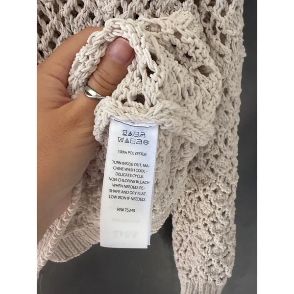 Artelier Nicole Miller Womens Cream Crochet Open Knit Sweater Small Beige Boho‎ - Image 4