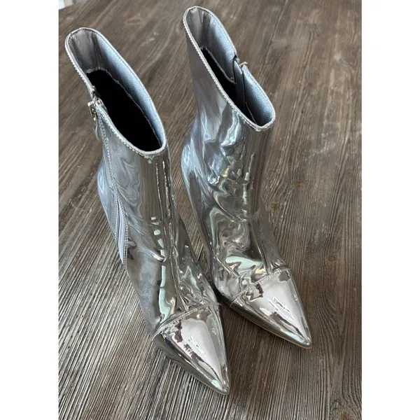 Shiny Silver Ankle boots Size 37 US 7 costume club high heels stiletto party - Image 12