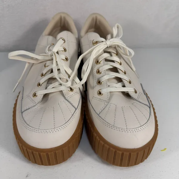 Sorel 10.5 Ona Ave Low Court Sneaker Platform Leather Sporty Chalk Gum Sole Shoe - Image 13