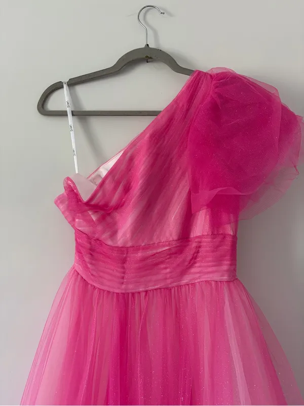 MAC DUGGAL 20377 Hot Pink Ombre Glitter One Shoulder Tulle Ball Gown Prom 6 - Image 5