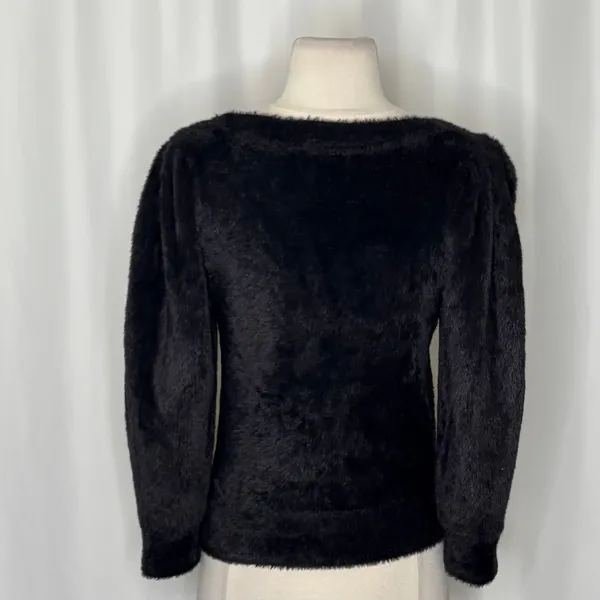 FREE PEOPLE Moonbeam Pullover Black Fuzzy Sweater 3/4 Sleeves Solid Scoop Small - Image 10