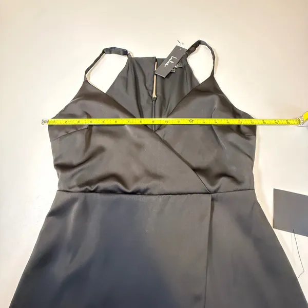 Lulus Black Wrap Mini Dress Surplice Neck Satin Finish Cocktail Party Size M NWT - Image 7