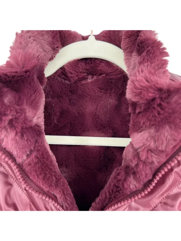 Nicole Miller Reversible Quilted Faux Fur Puffer Vest Wine Burgundy Medium NWT - Image 5