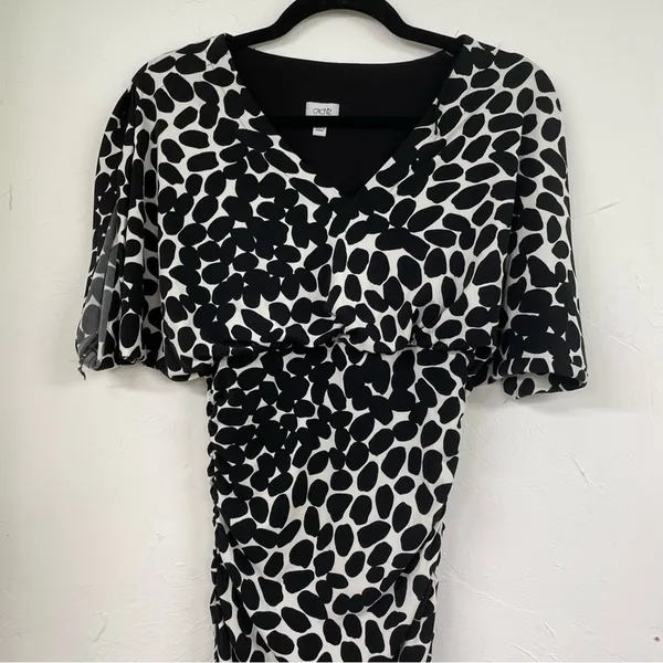Cache Black White Spotted Ruched Draped Bodycon Mini Dress Womens 2 Vintage 90s - Image 3
