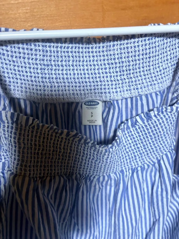 Old Navy Sleeveless Smocked Swing Top Blue White Striped - Image 3