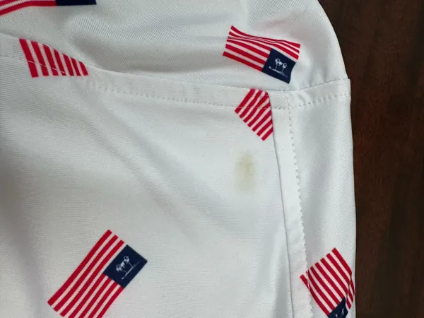 Bald Head Blue White American Flag with Golf Cart Mens White Albatross Polo- Med - Image 2