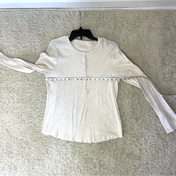 Aerie Cream Long Sleeve Henley Top - Image 3
